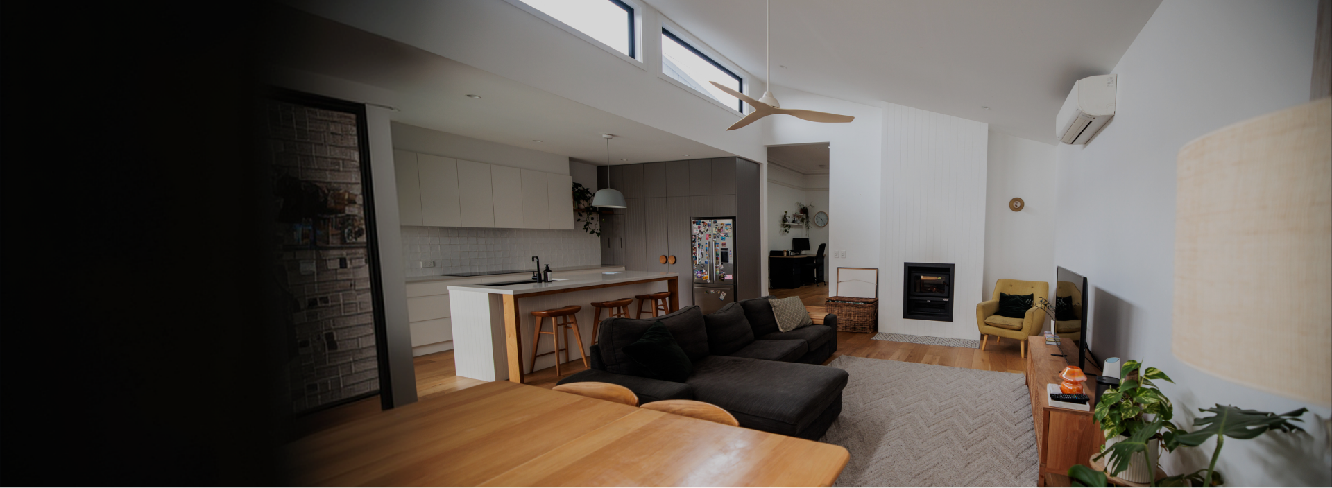 Cedar Steel — Open Plan Living Room Steel Beam Ceiling Residential Modern